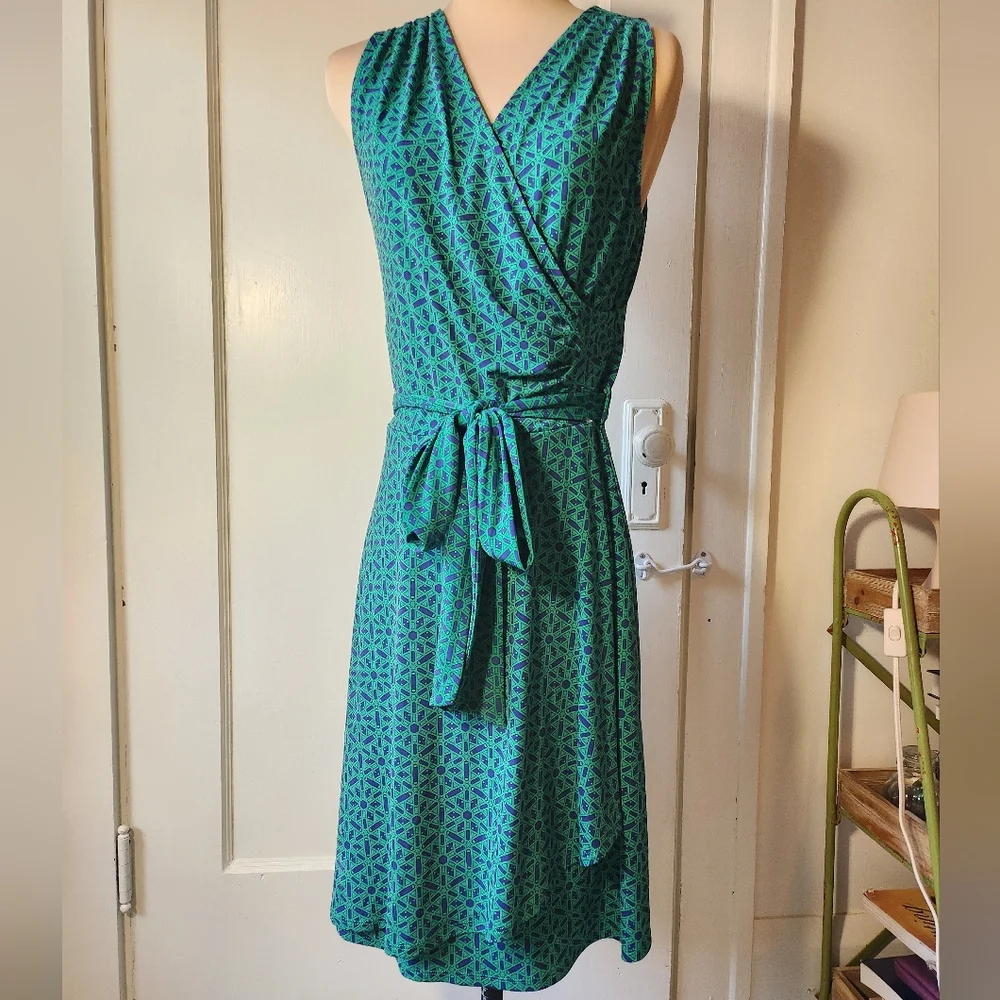 41 Hawthorn Tristana Faux-Wrap Dress Green Geometric Print - Picture 1 of 7
